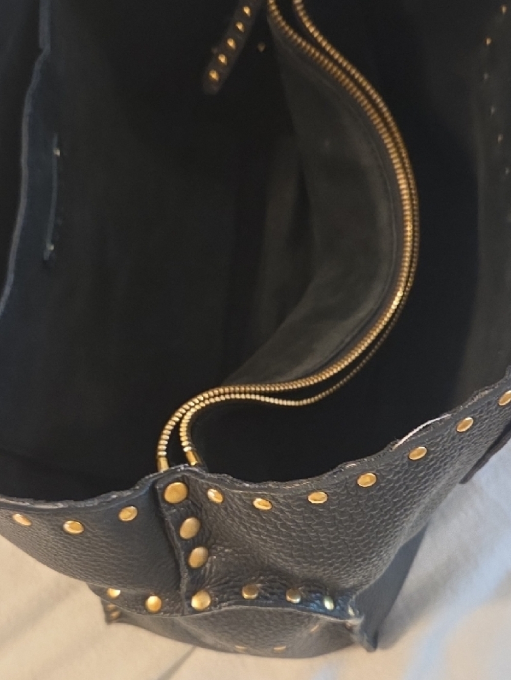 Celine Black Pebbled Leather Shoulder Bag with Gold Studs - Picture 4 of 7